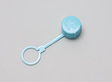 Vial cap with tether, light blue. Material: Polyethylene. Model 0100753